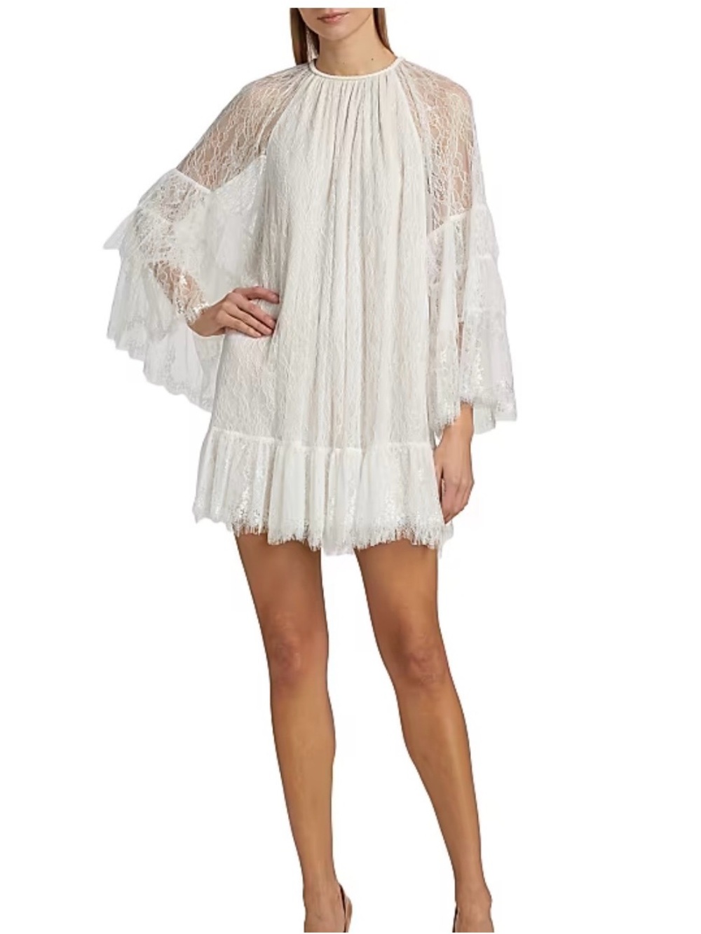 Alice + Olivia White Lace Ruffled Mini Dress
